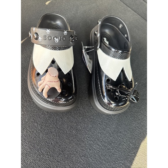 NWT Wednesday Addams Family Platform Stomp Shoes Crocs Clog 7 (5) Halloween - Picture 1 of 6